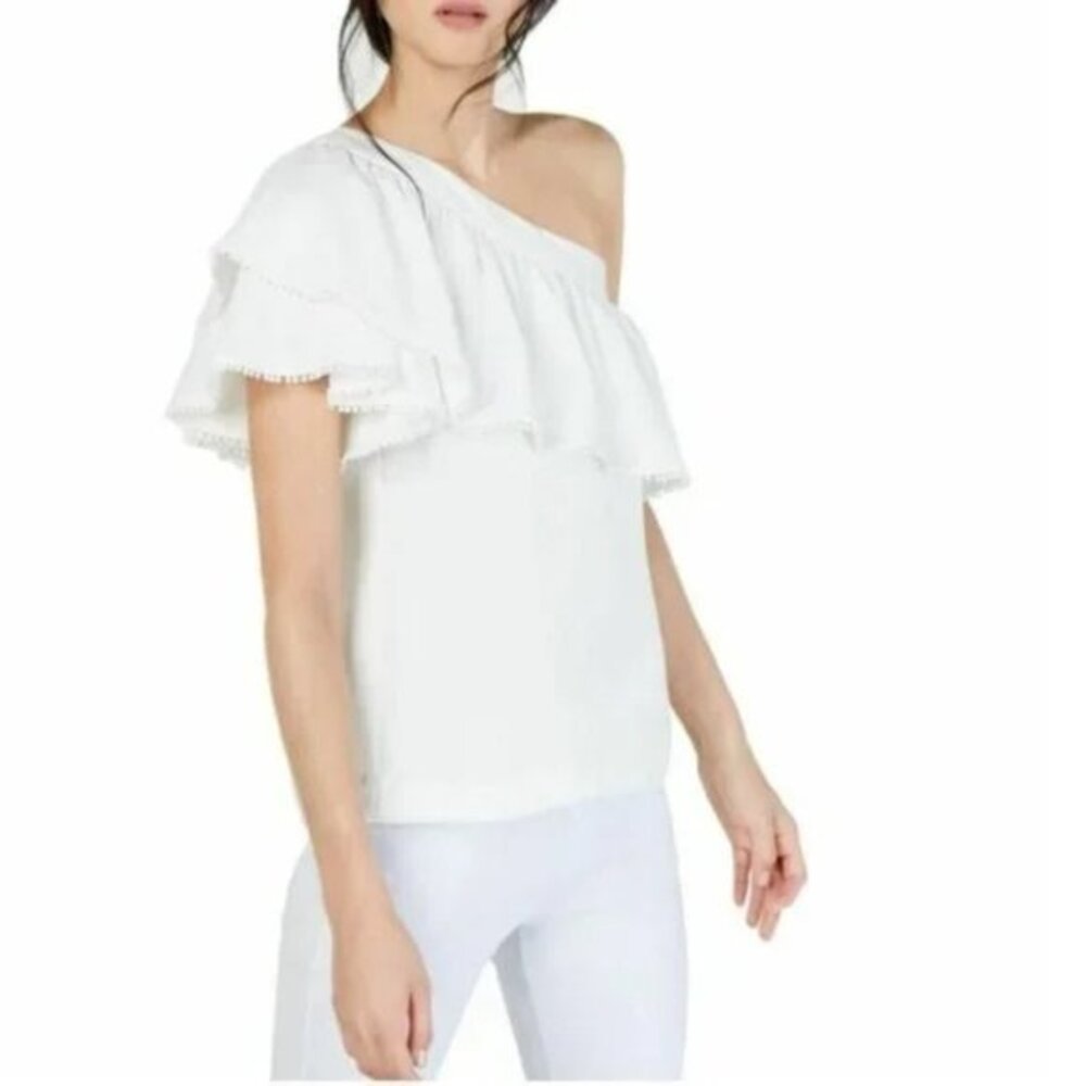 Trina Turk One Shoulder Ruffle Ivory Top.  M